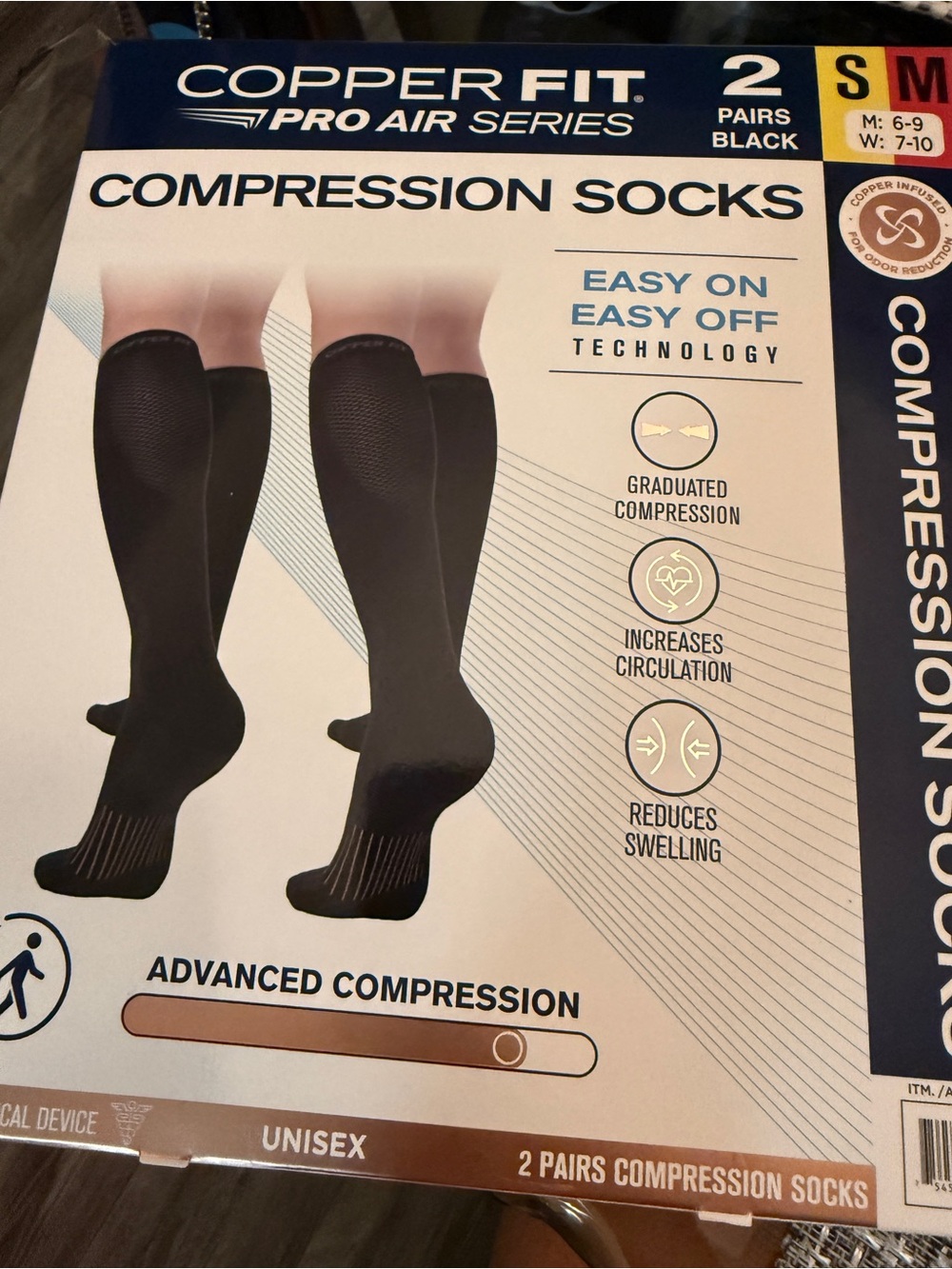 Copper Fit Unisex Compression Socks - 3 Pairs - 2 black and 1 white pair